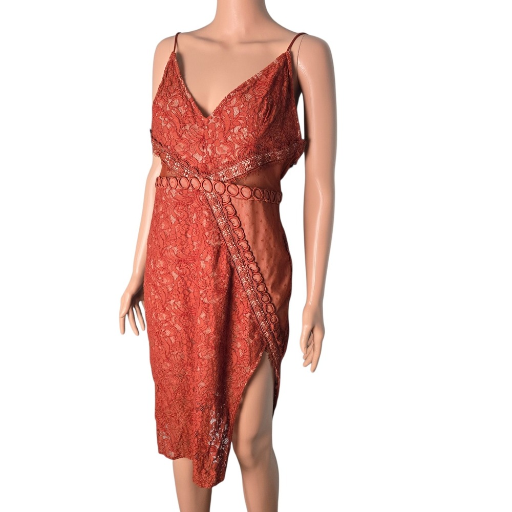 StyleStalker Sedona Rust Lace Laylor Midi Dress Mesh Slit SS8171006 Womens L